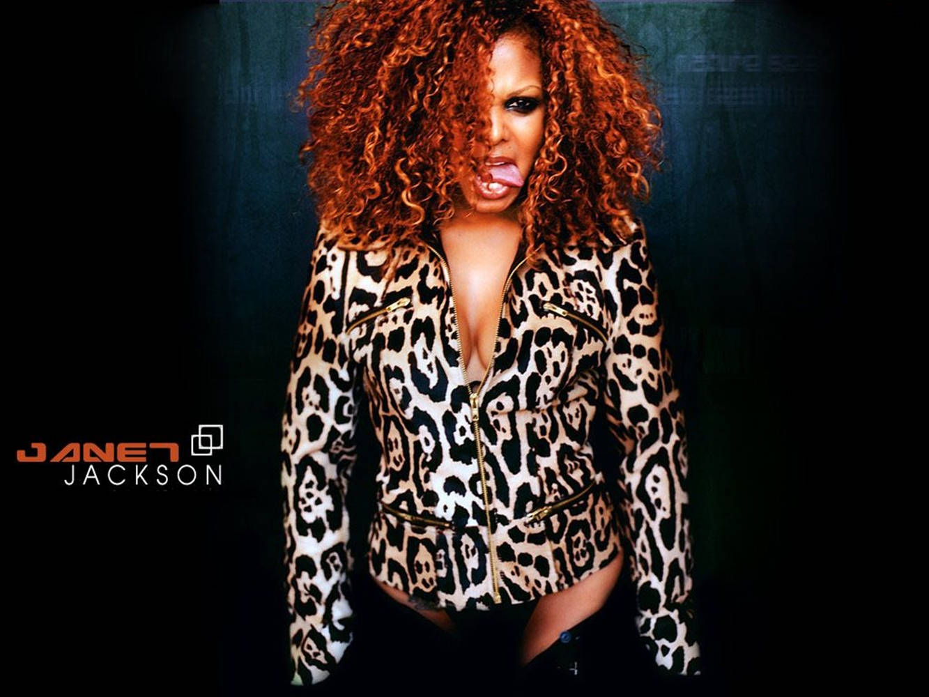Janet Jackson, fiery red curls, leopard-print jacket, HD Desktop Wallpaper