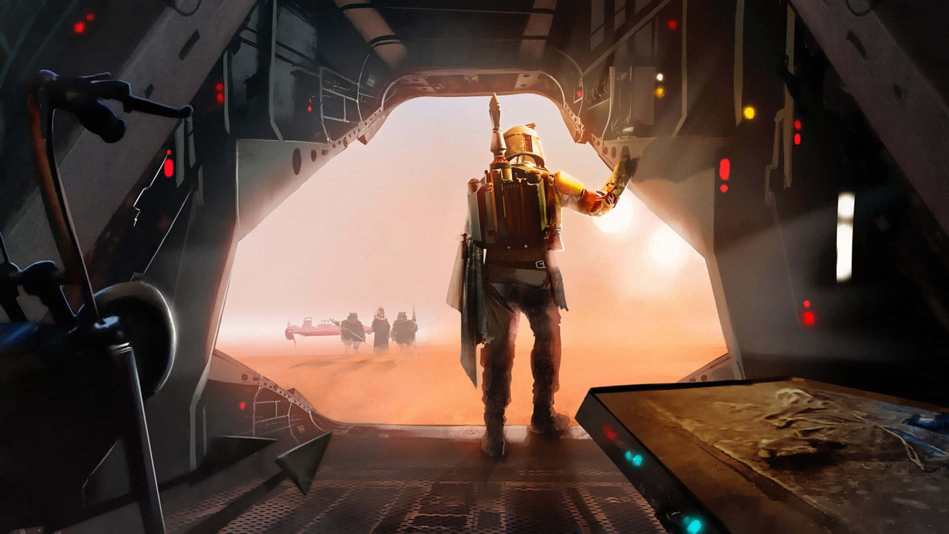 Jango Fett, armored figure, ship ramp, Full HD Desktop Wallpaper