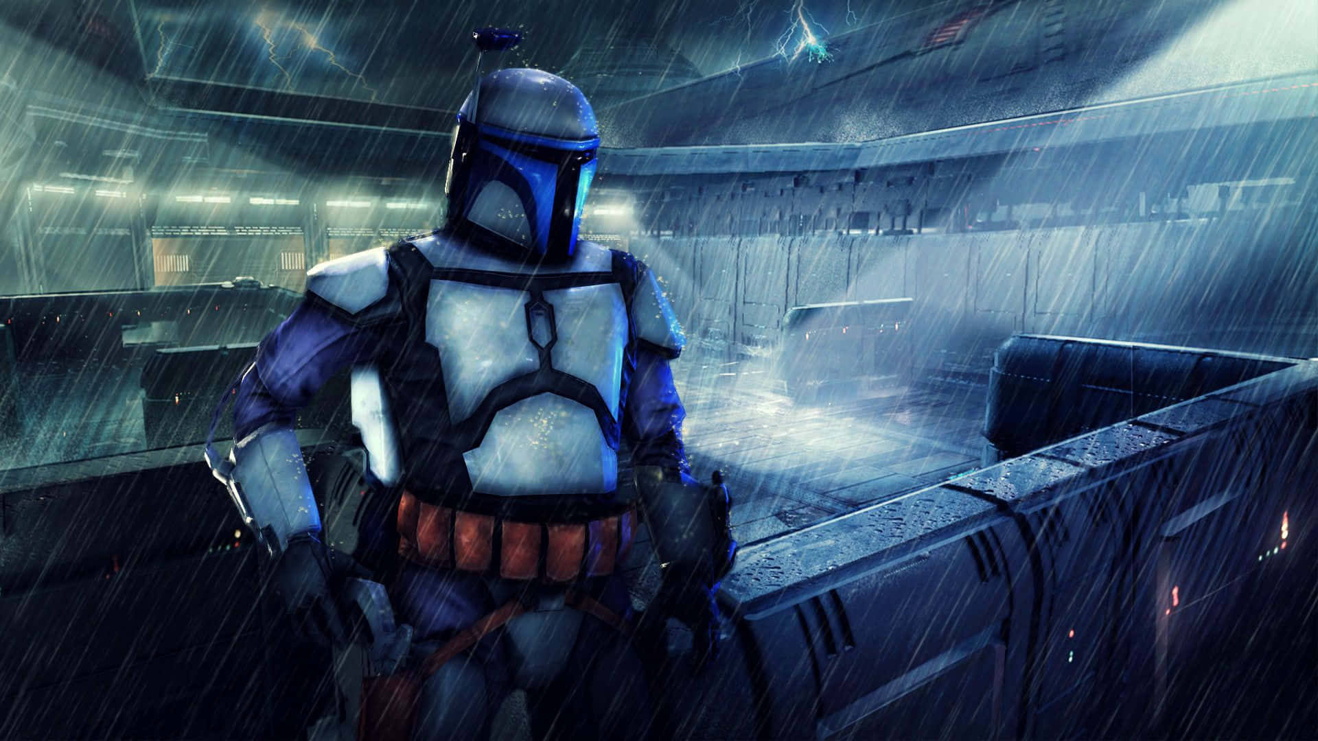 Jango Fett, bounty hunter, neon lights, Full HD Desktop Wallpaper