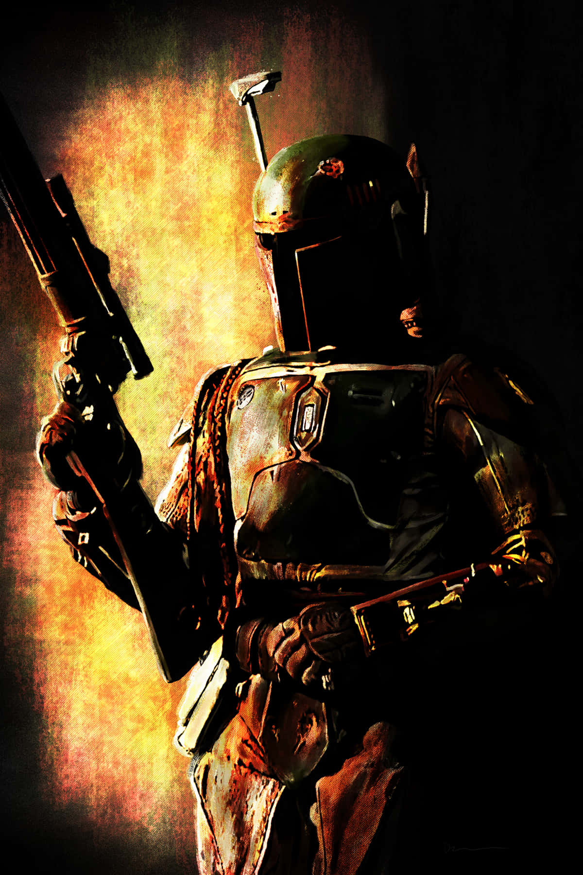Jango Fett, weathered armor, fiery orange glow, HD Phone Wallpaper