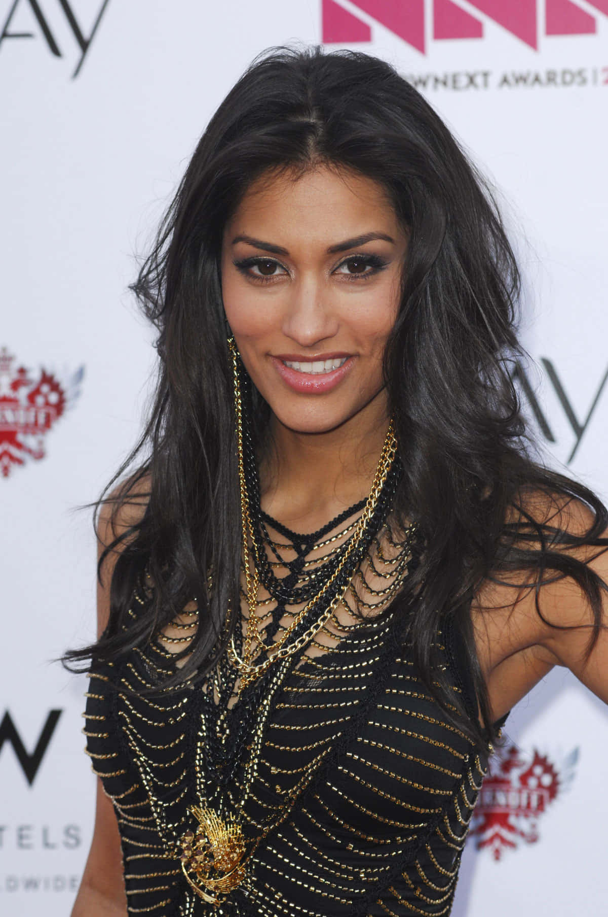 Janina Gavankar, black and gold beaded dress, awards event, HD Phone Wallpaper