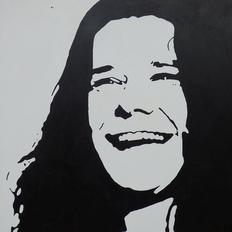 Janis Joplin, black and white portrait, long hair, SD Phone Wallpaper
