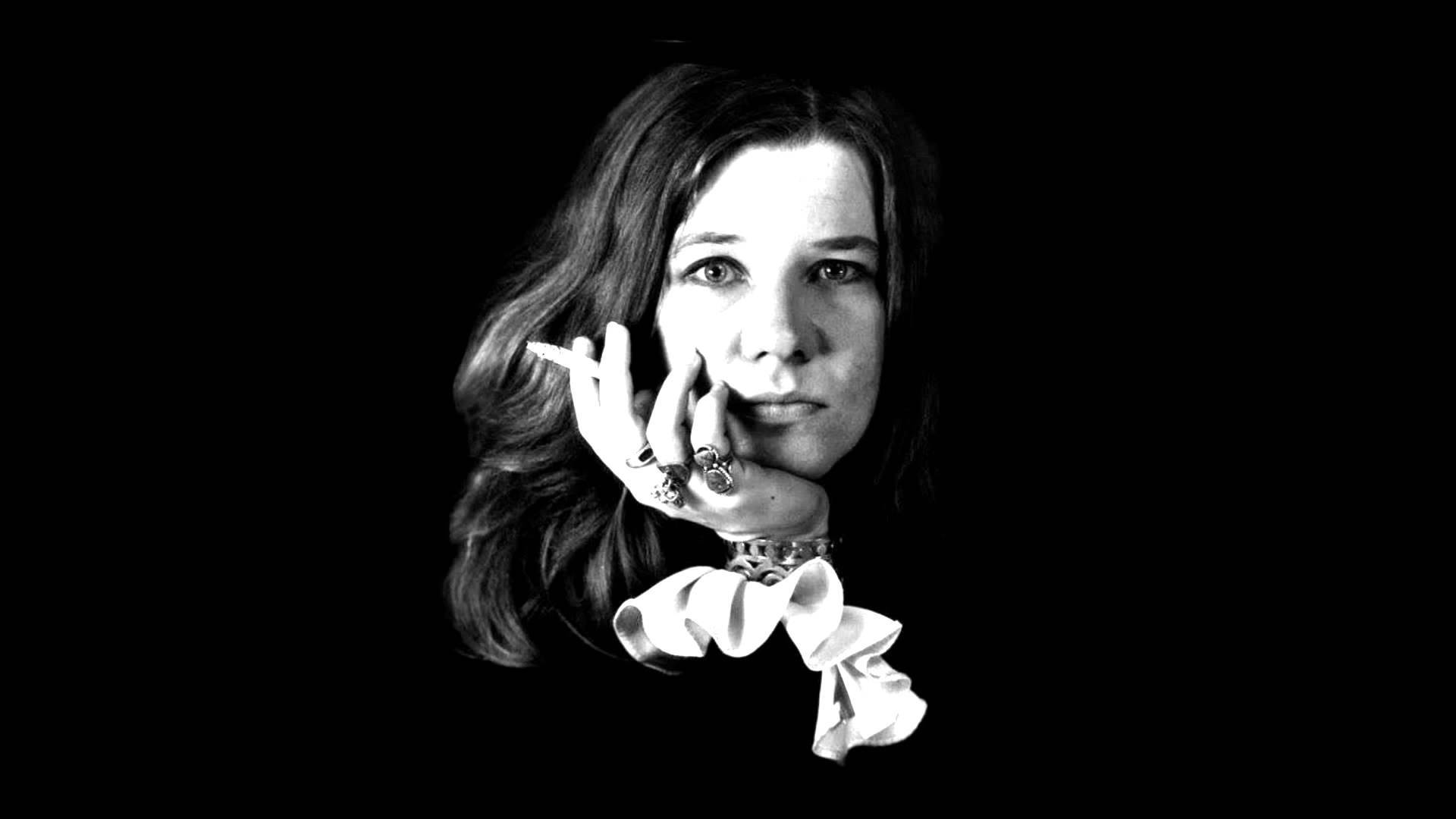 Janis Joplin, black and white portrait, long hair, Full HD Desktop Wallpaper