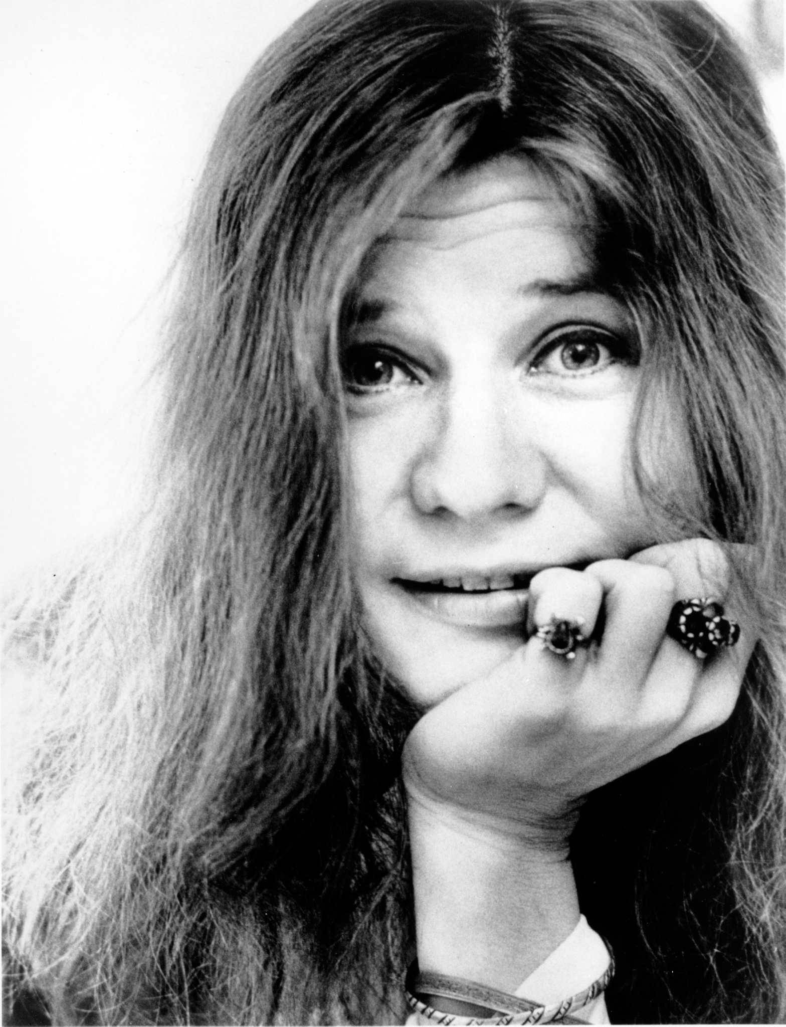 Janis Joplin, black and white portrait, long hair, Full HD Phone Wallpaper