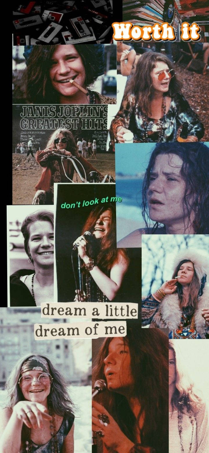 Janis Joplin, 1960s counterculture, psychedelic text overlays, HD Phone Wallpaper