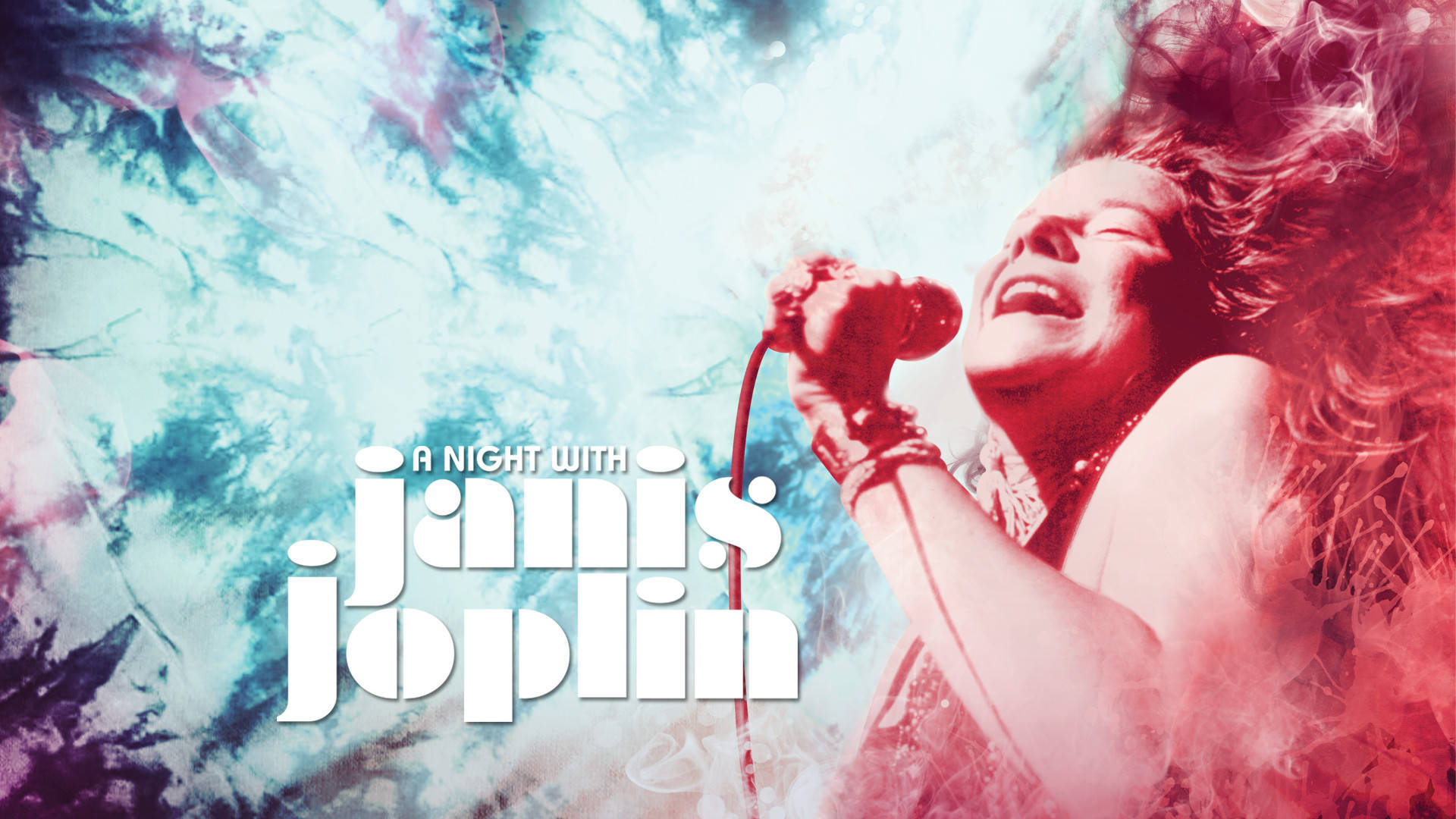 Janis Joplin, mic, swirling red and blue cosmic background, Full HD Desktop Wallpaper
