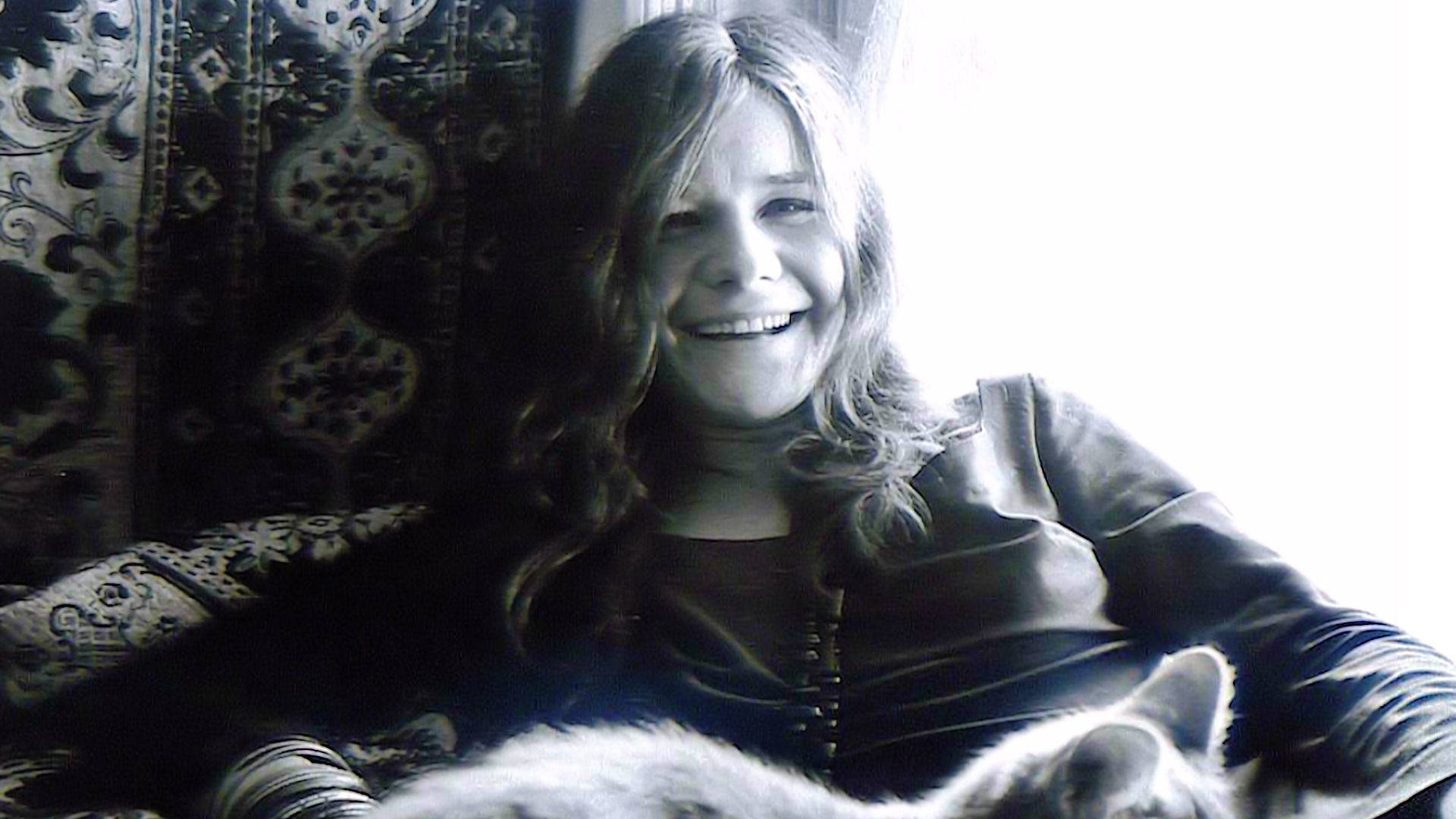 Janis Joplin, long hair, cat, Full HD Desktop Wallpaper