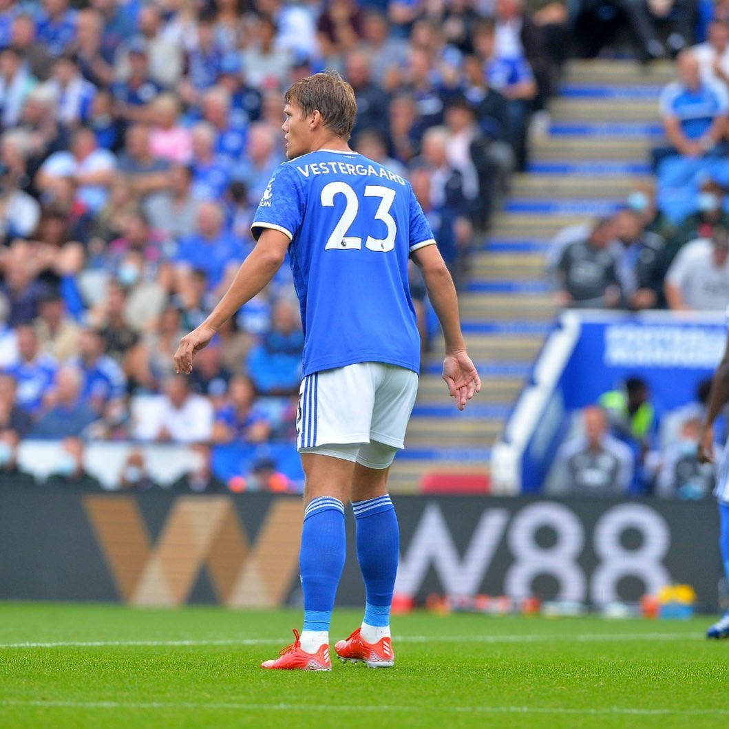 Jannik Vestergaard, number 23, blue jersey, SD Desktop Wallpaper