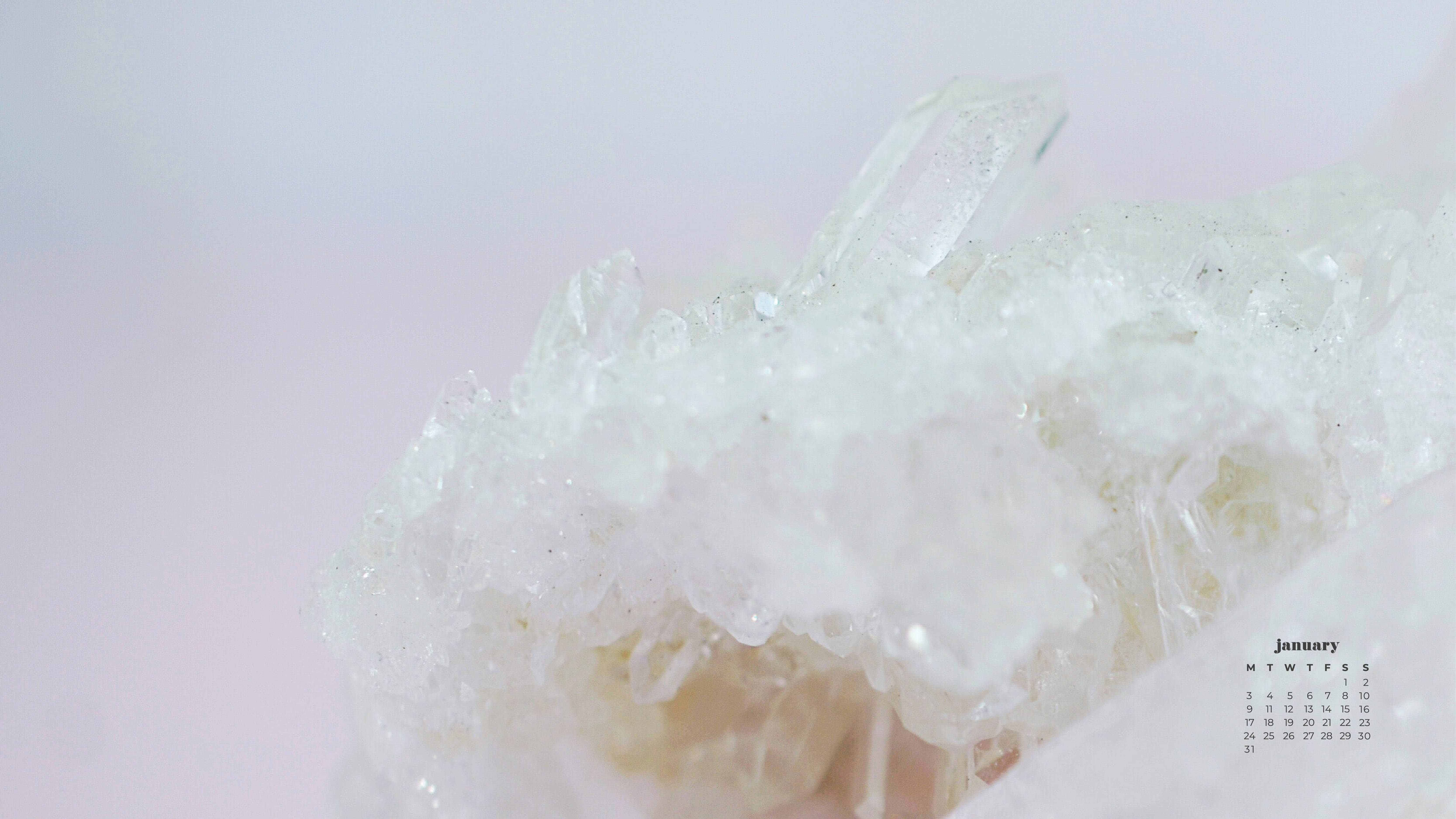 clear quartz, January 2022 Calendar, white crystal formations, 5K Desktop Wallpaper