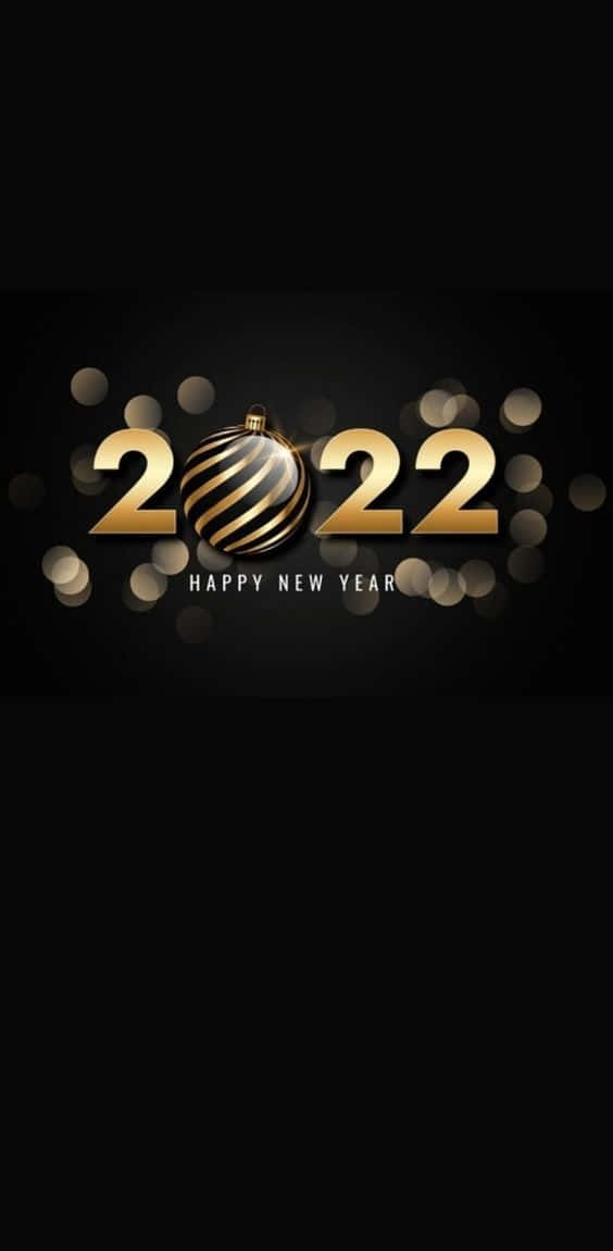 Bauble New Year 2022, Golden 2022 New Year text, striped ornament, SD Phone Wallpaper