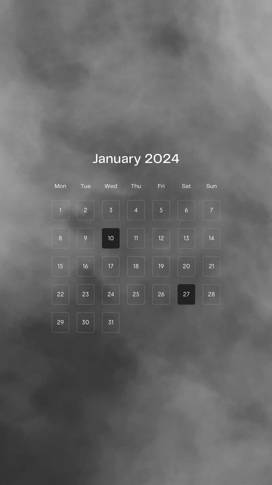 January 2024 Calendar, 10th, 27th, Full HD Phone Wallpaper