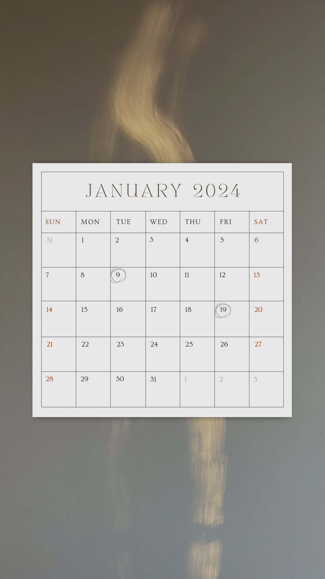 January 2024 Calendar, blonde hair, soft blurred background, Full HD Phone Wallpaper