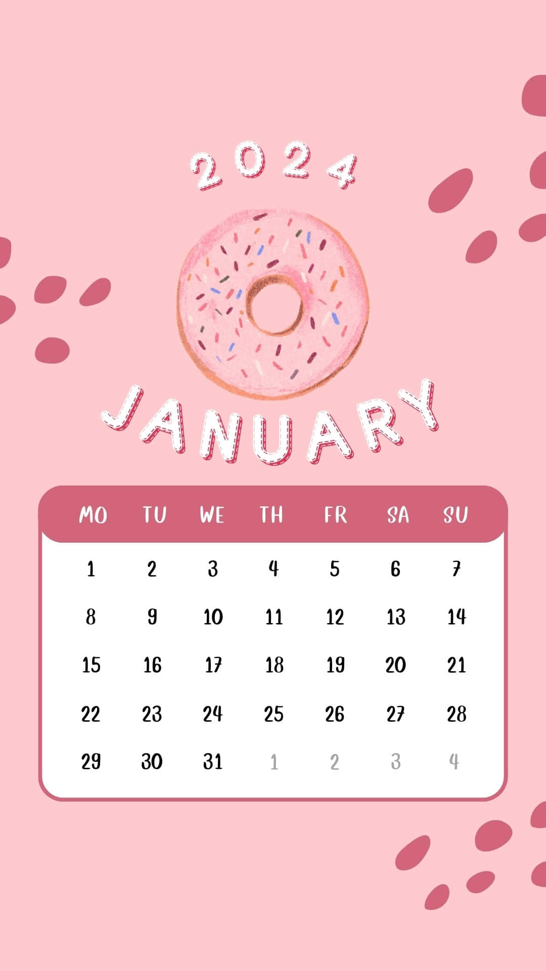January 2024 Calendar, donut, sprinkles, Full HD Phone Wallpaper