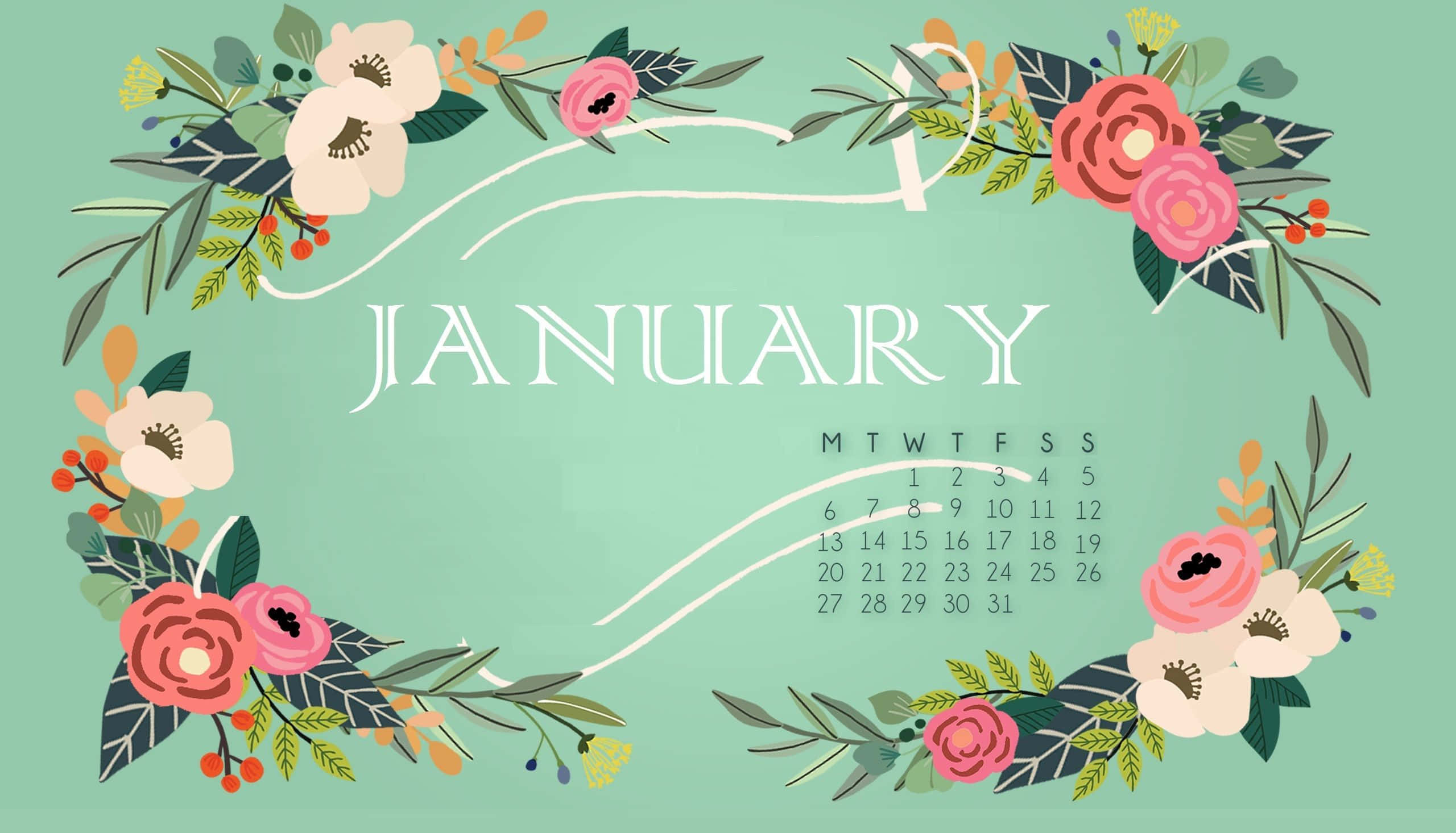 January, floral wreaths, pink, 2K Desktop Wallpaper