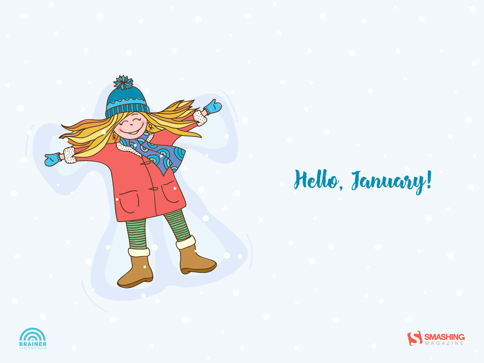 Hello January!, cheerful cartoon girl, winter gear, HD Desktop Wallpaper