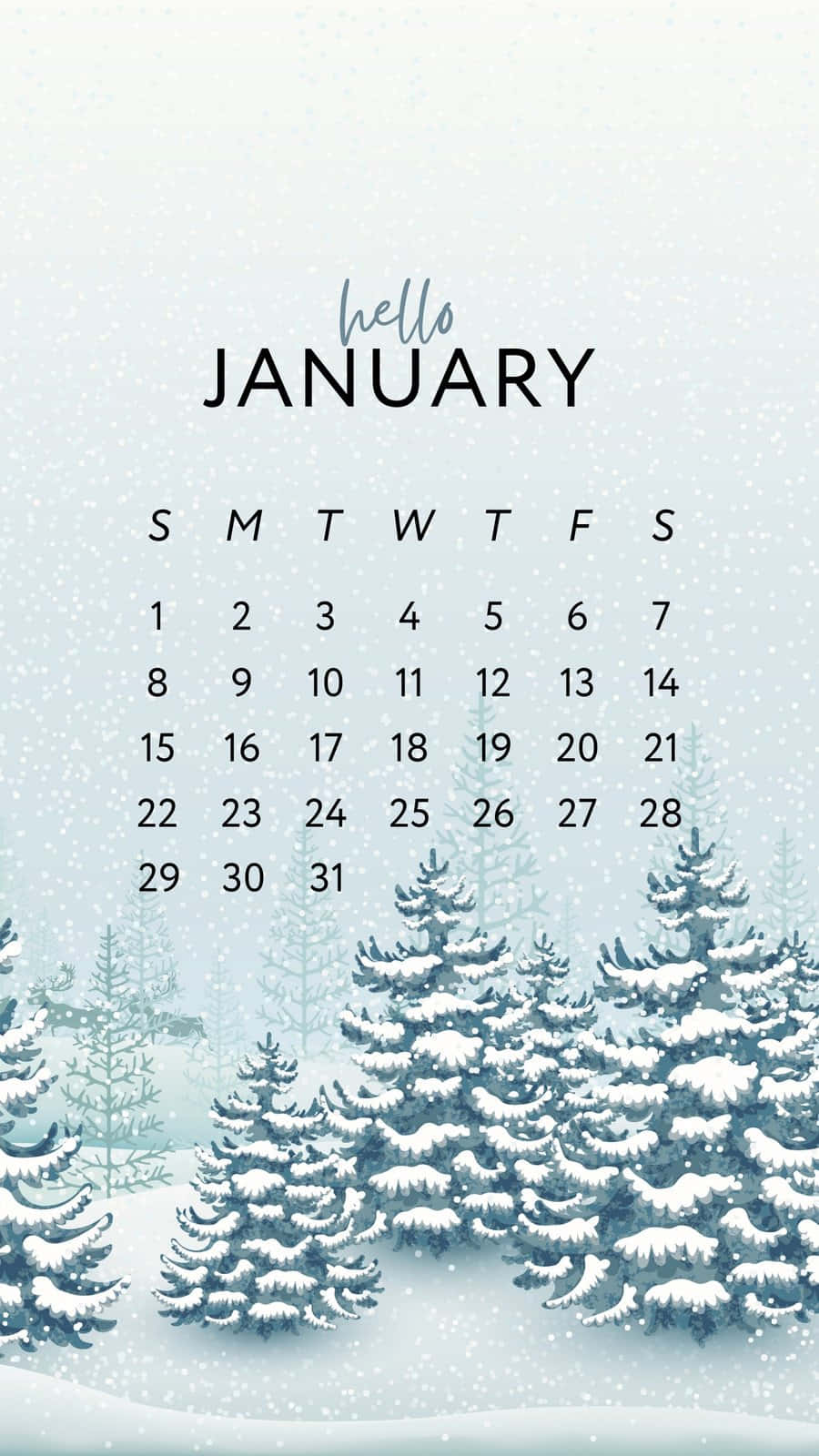 January, snow-covered pine trees, falling snowflakes, HD Phone Wallpaper