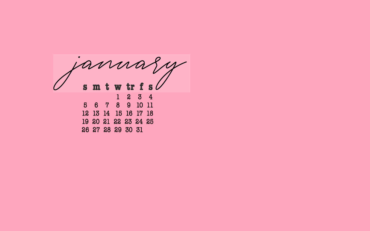 January, pink background, black script font, HD Desktop Wallpaper