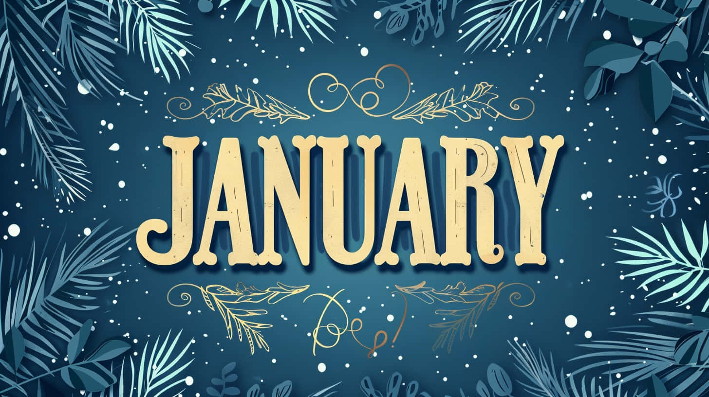 January, deep blue background, tropical leaves, HD Desktop Wallpaper