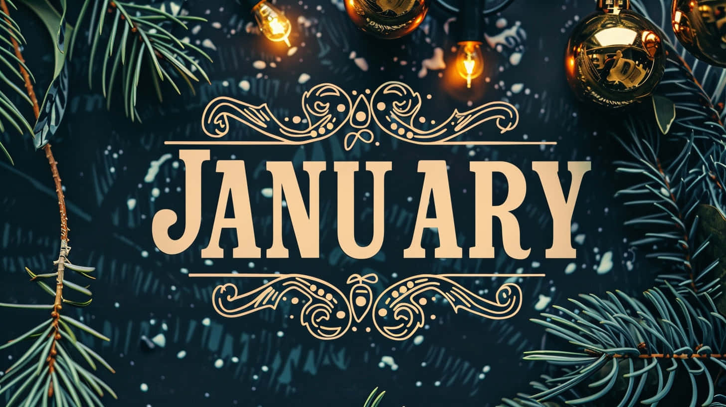 January, pine branches, glowing bulbs, HD Desktop Wallpaper