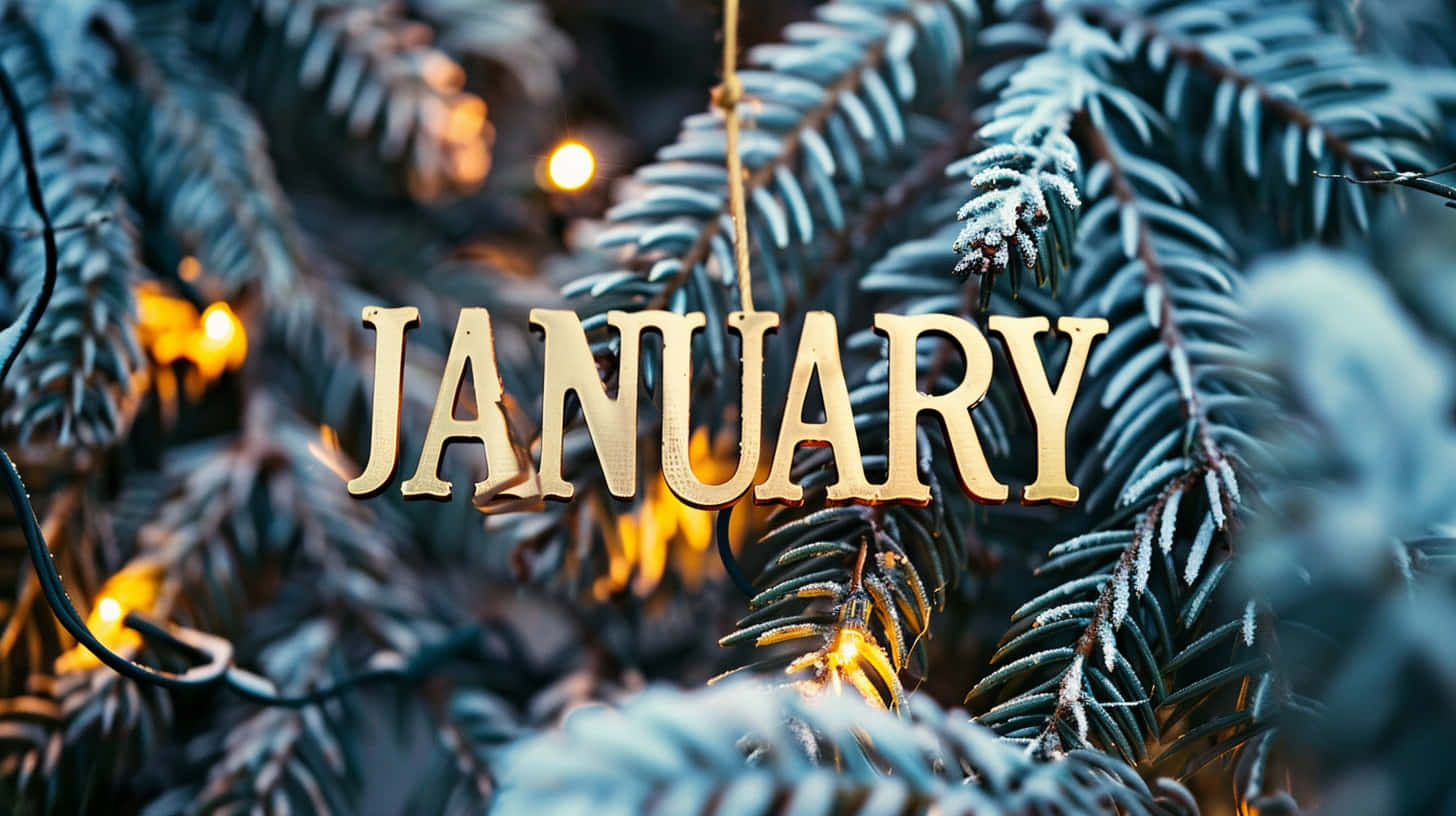 January, frosty evergreen branches, warm fairy lights, HD Desktop Wallpaper
