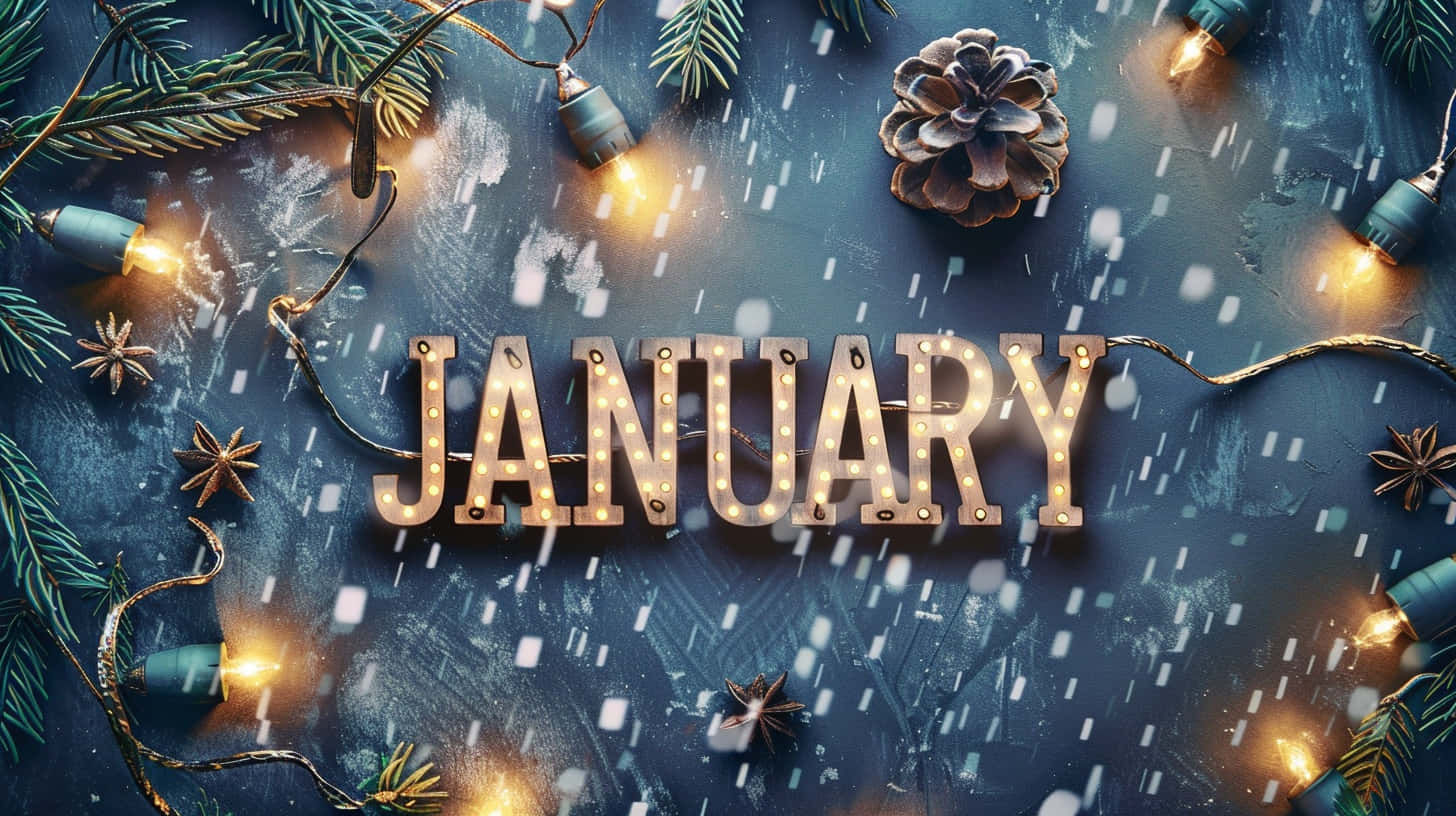 january, marquee lights, snowy blue backdrop, HD Desktop Wallpaper