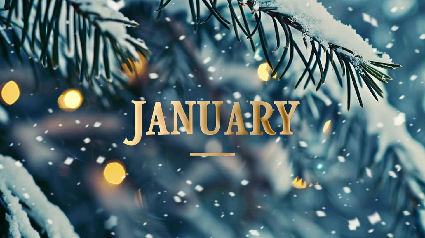 January, golden bokeh lights, snow-dusted pine branches, HD Desktop Wallpaper