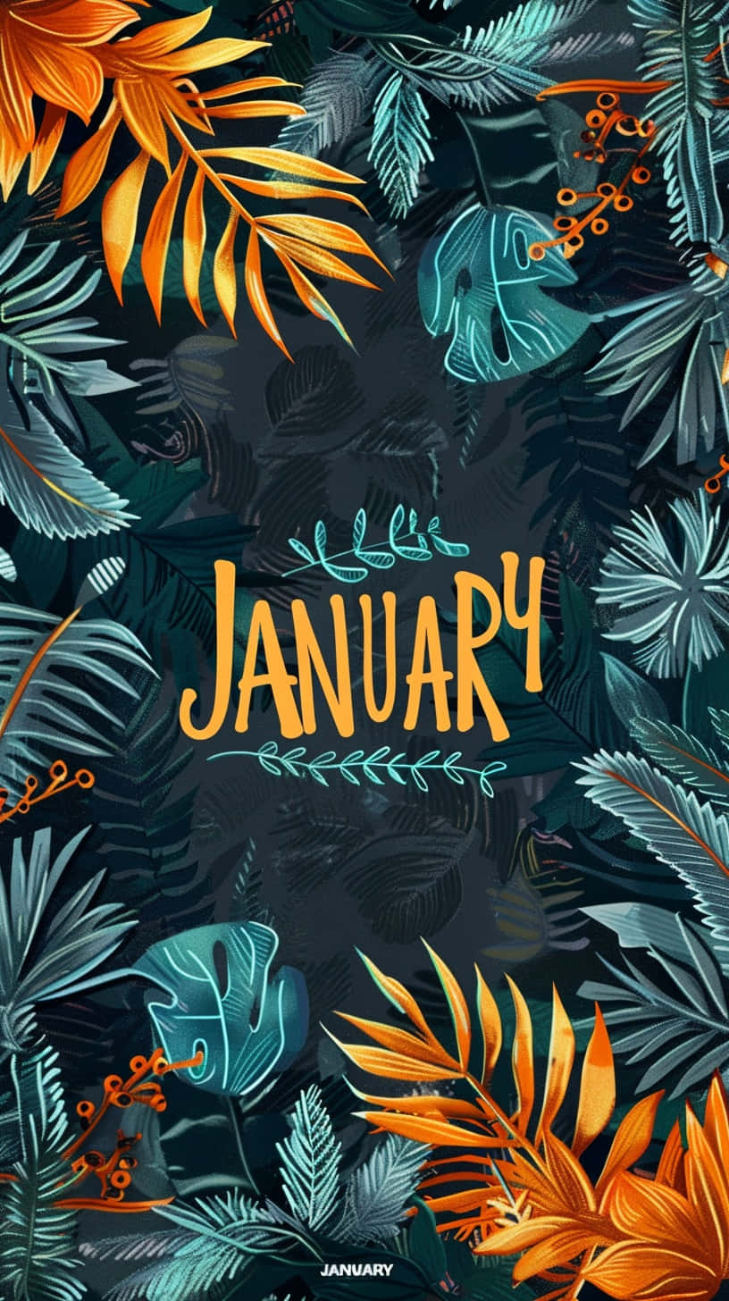 January, tropical leaves, orange, HD Phone Wallpaper