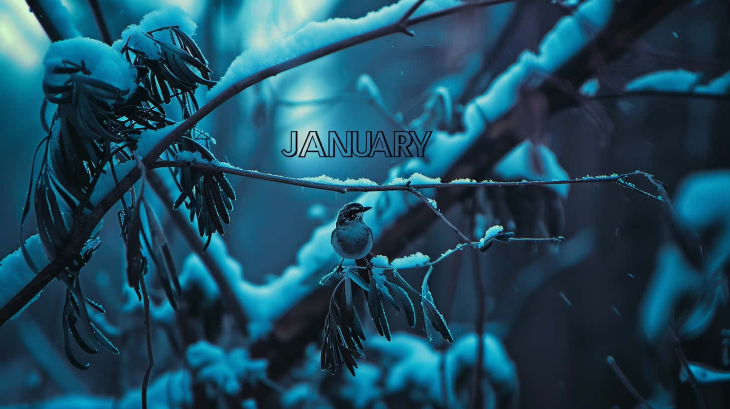 January, snow-laden branch, frosty blue winter forest, HD Desktop Wallpaper