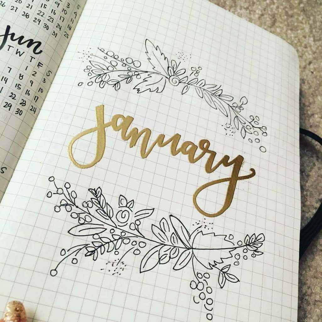 January, gold foil, black ink, SD Desktop Wallpaper