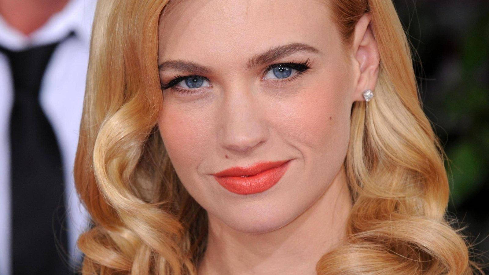 January Jones, blonde curls, blue eyes, HD Desktop Wallpaper