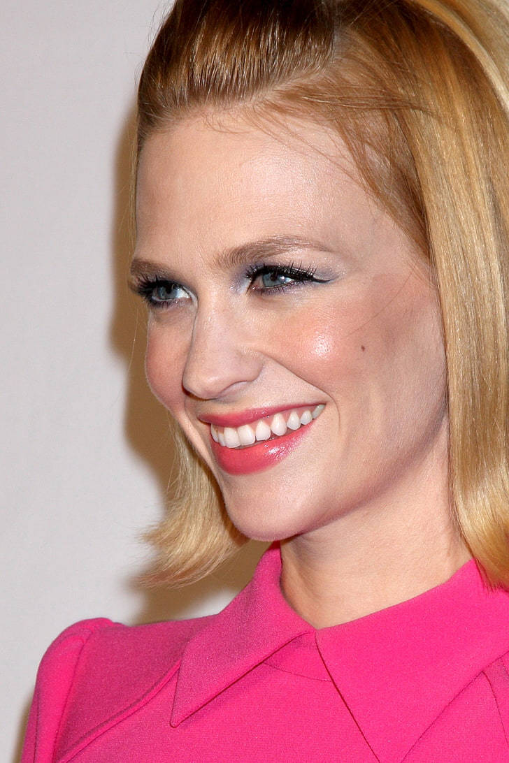 January Jones, blonde woman, bright pink lipstick, SD Phone Wallpaper