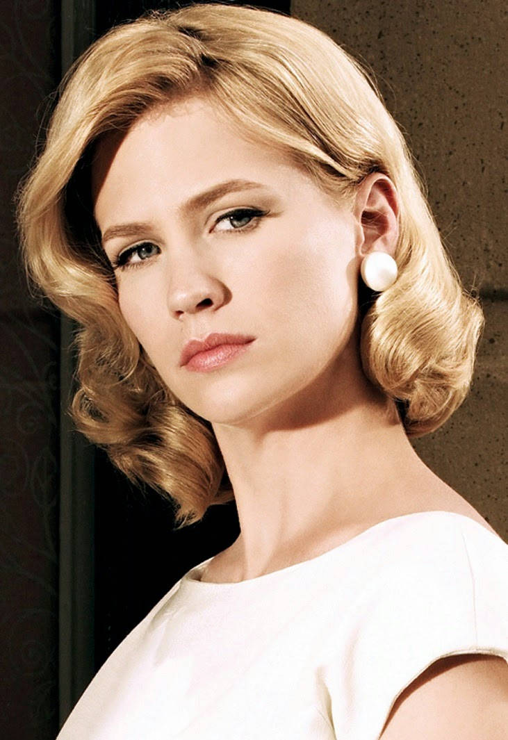 January Jones, blonde waves, pearl earrings, SD Phone Wallpaper