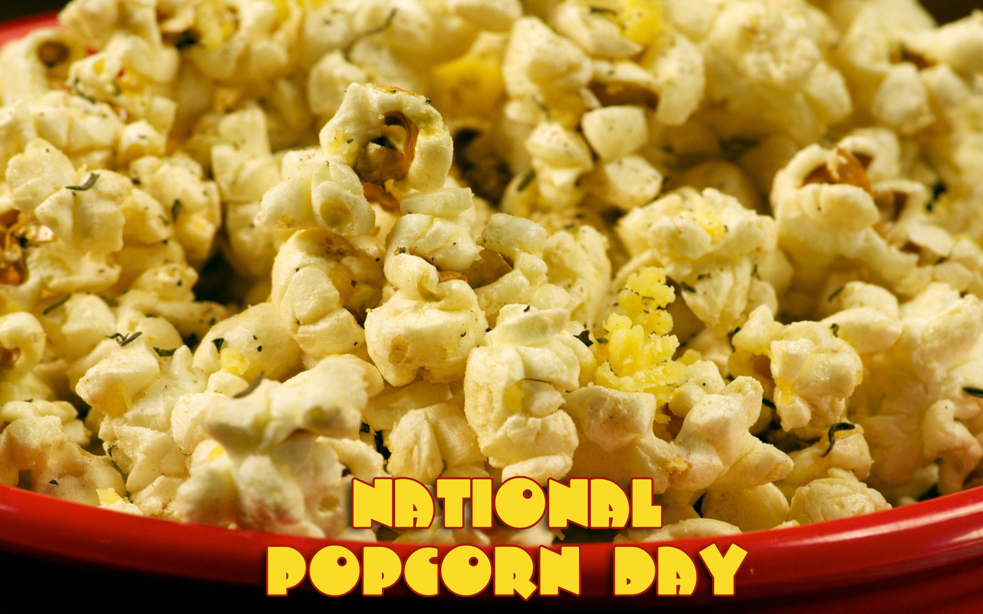 January National Popcorn Day, red bowl, fluffy seasoned popcorn, Full HD Desktop Wallpaper