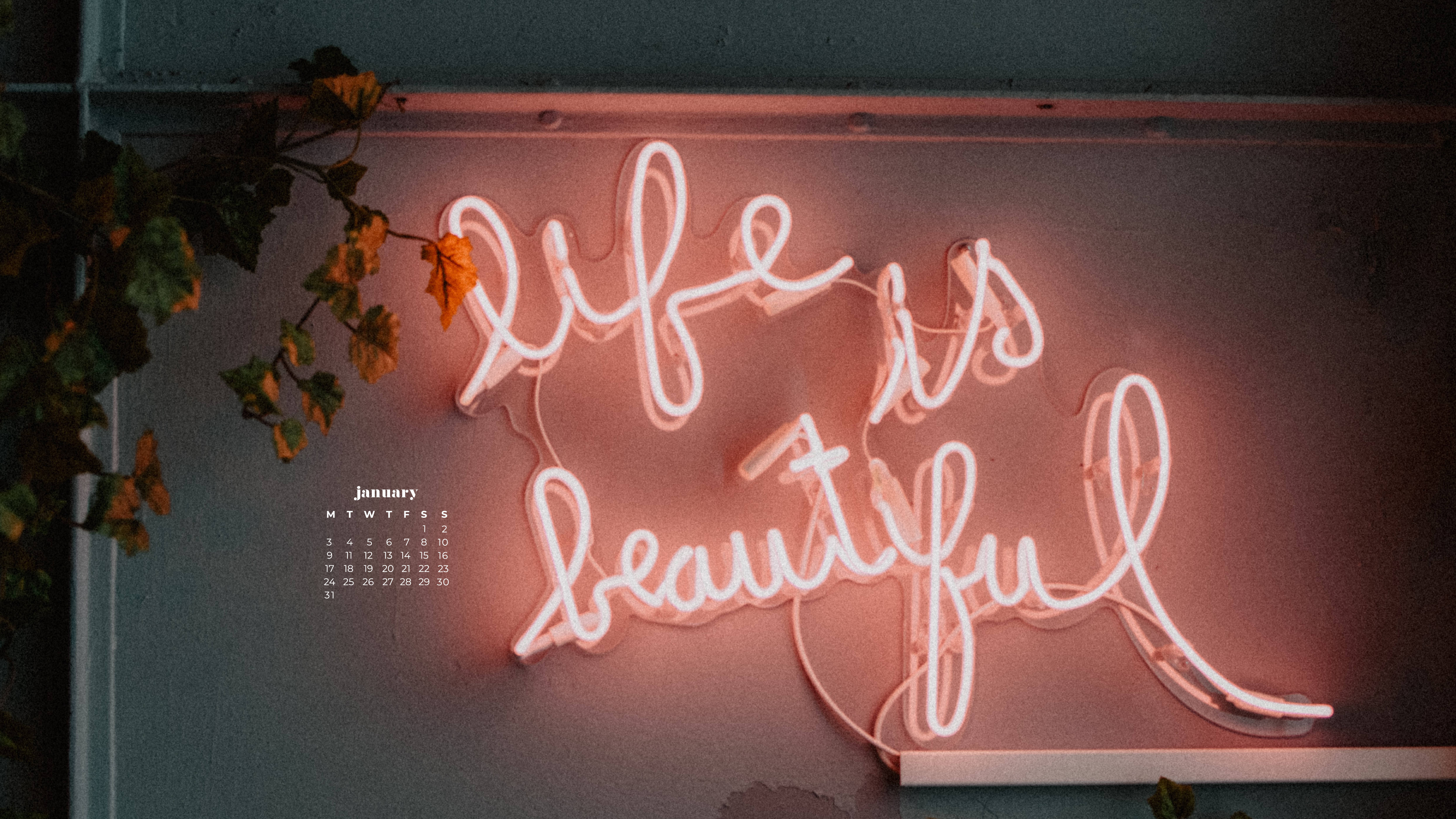 neon sign, pink neon sign, life is beautiful, 5K Desktop Wallpaper
