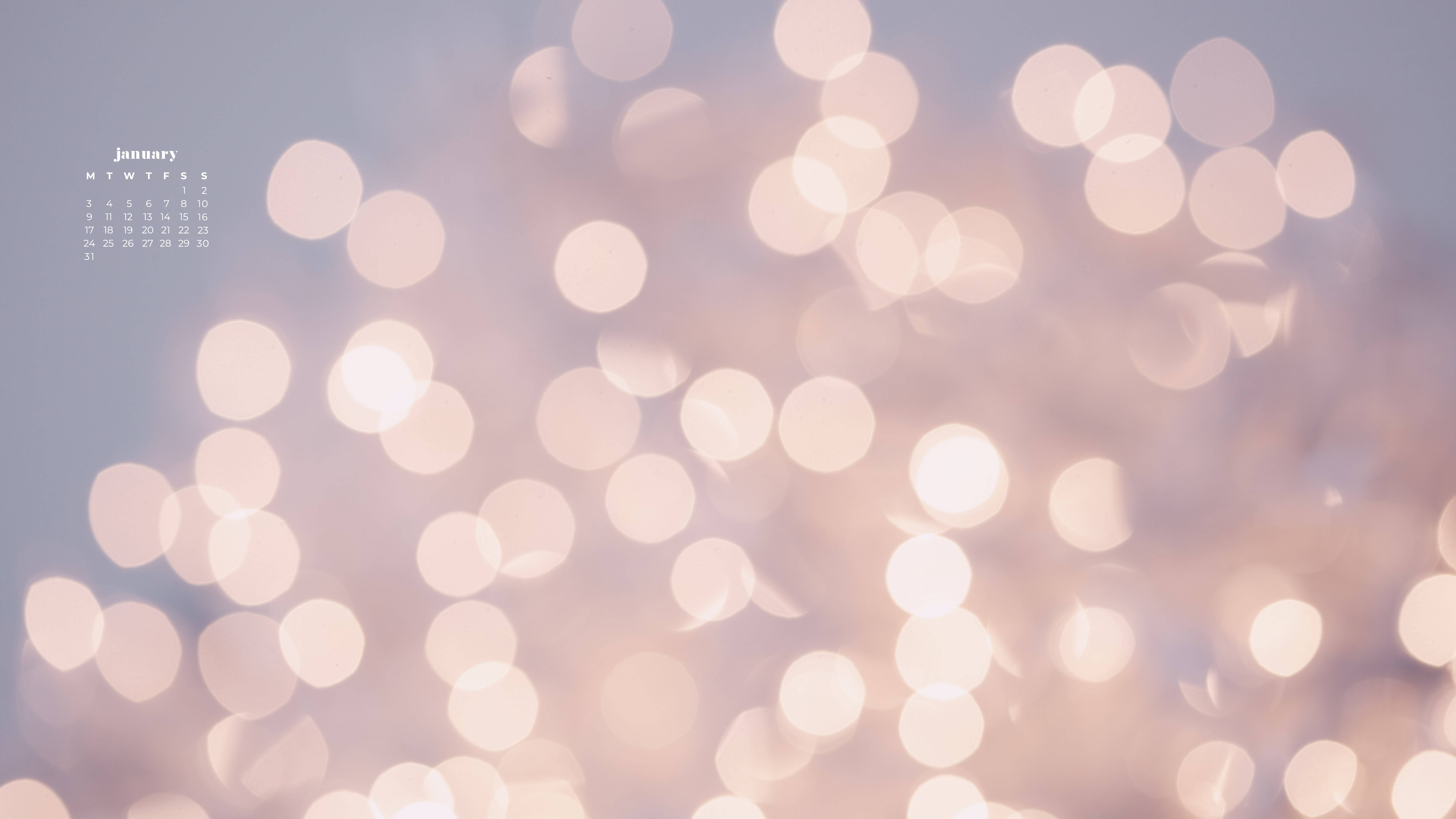 January 2022 Calendar, bokeh lights, pastel, 5K Desktop Wallpaper