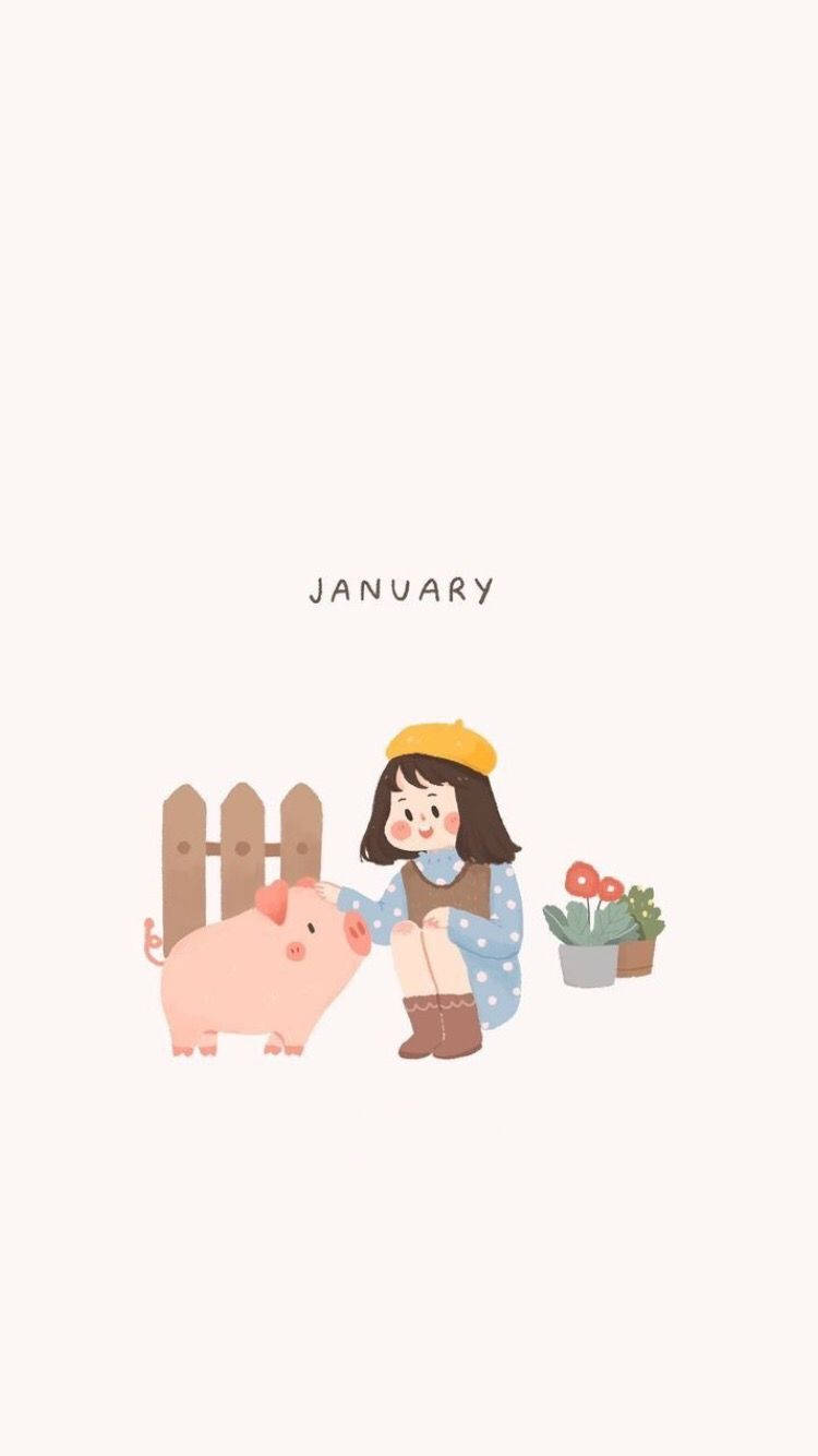 January Girl, pink pig, yellow beret, HD Phone Wallpaper