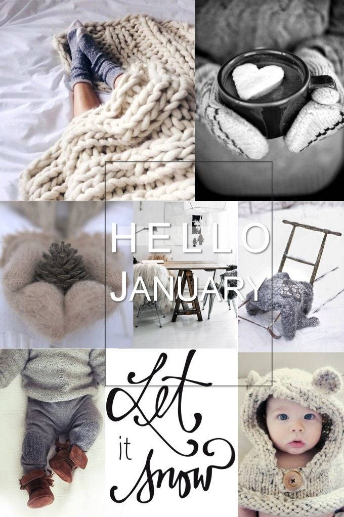 Cozy January Collage, knit blankets, hot cocoa, SD Phone Wallpaper
