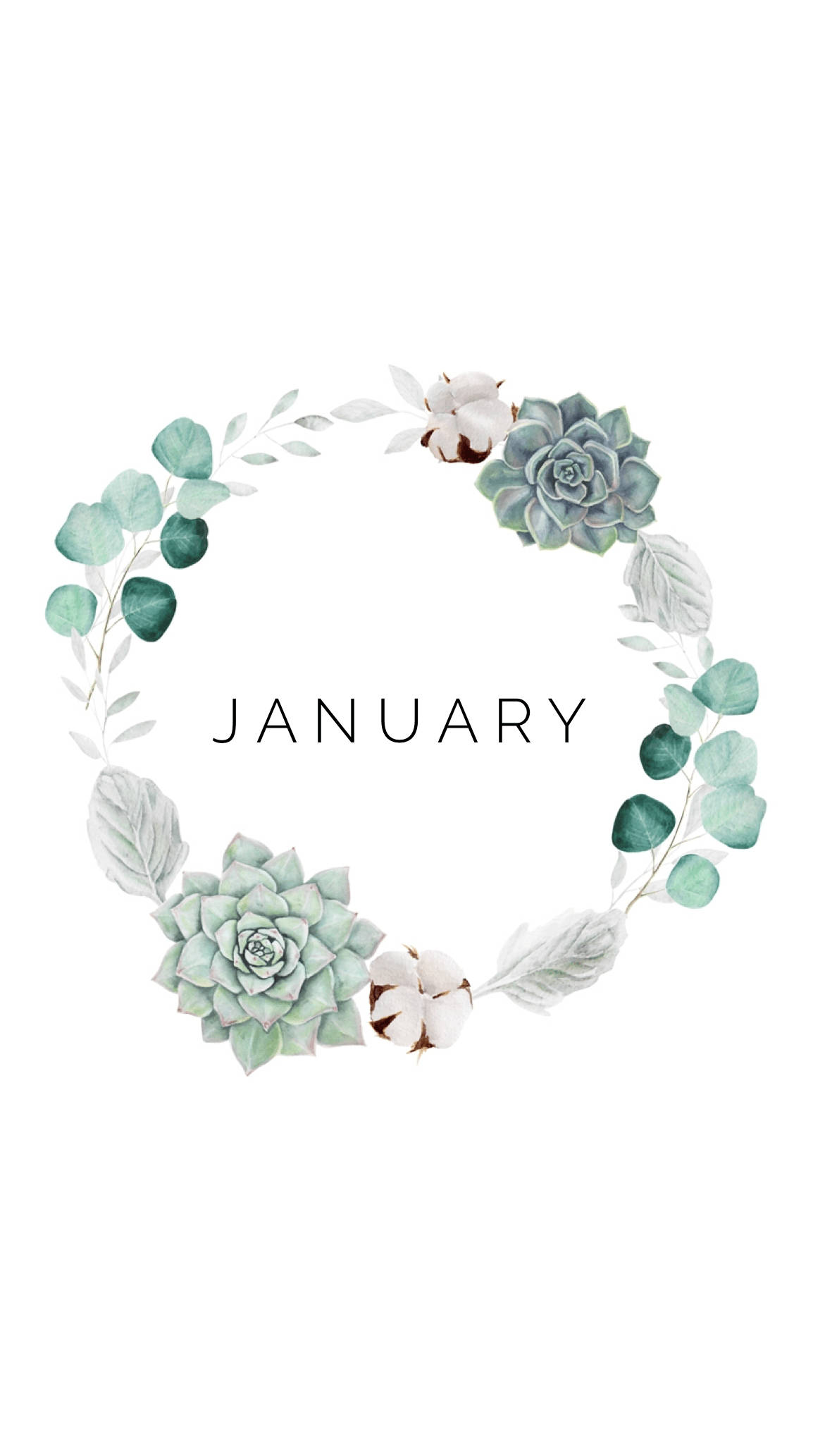 January, green wreath, succulents, Full HD Phone Wallpaper