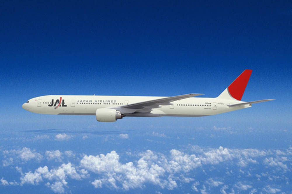 Japan Airlines, passenger jet, fluffy white clouds, SD Desktop Wallpaper