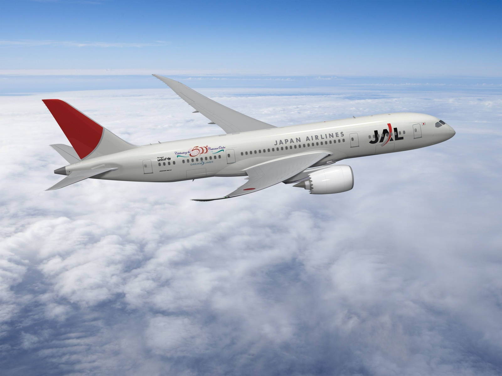 Japan Airlines, passenger jet, fluffy white clouds, HD Desktop Wallpaper