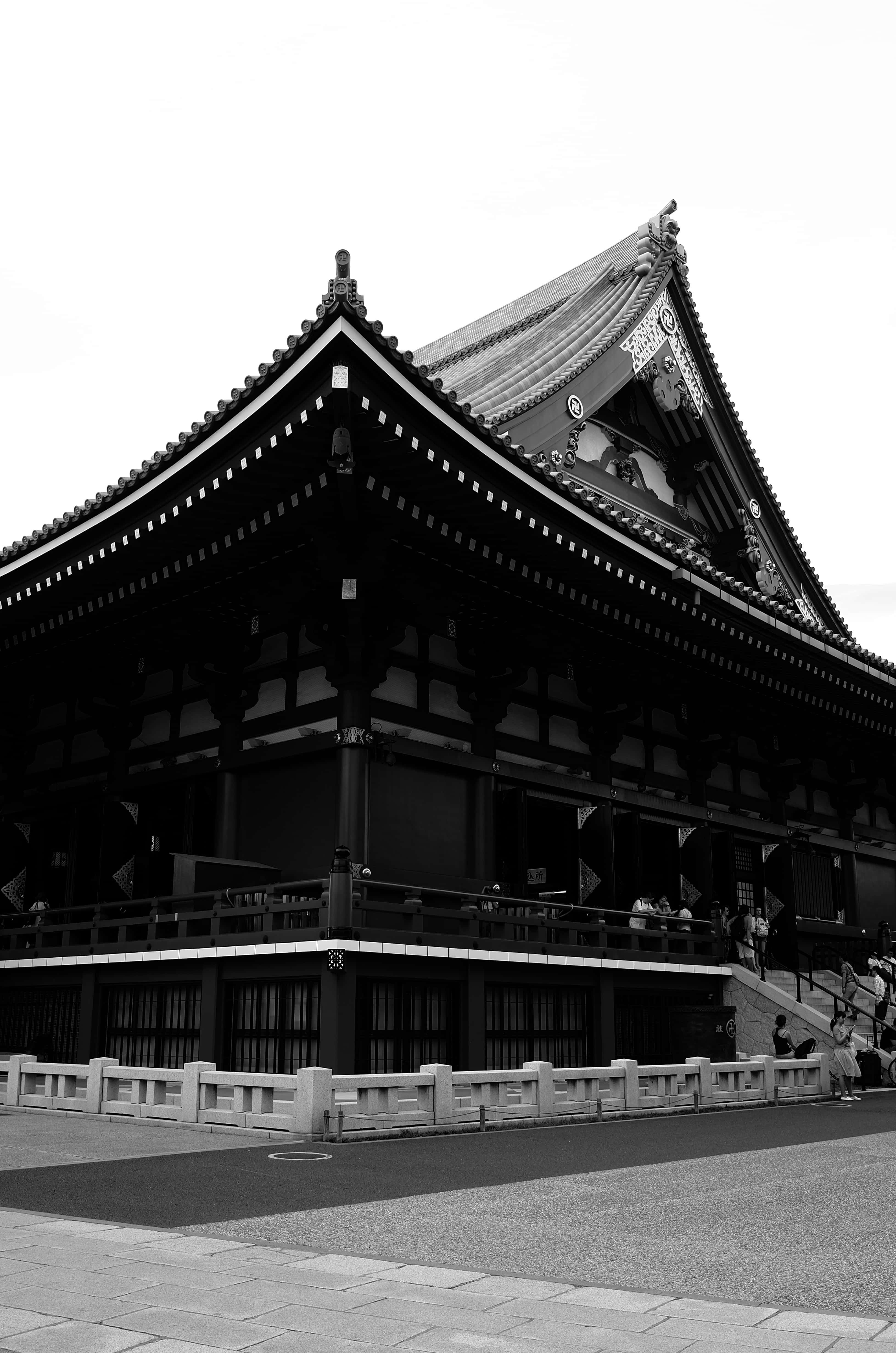 Japan Black And White, Buddhist Temple, traditional Japanese temple, 4K Phone Wallpaper