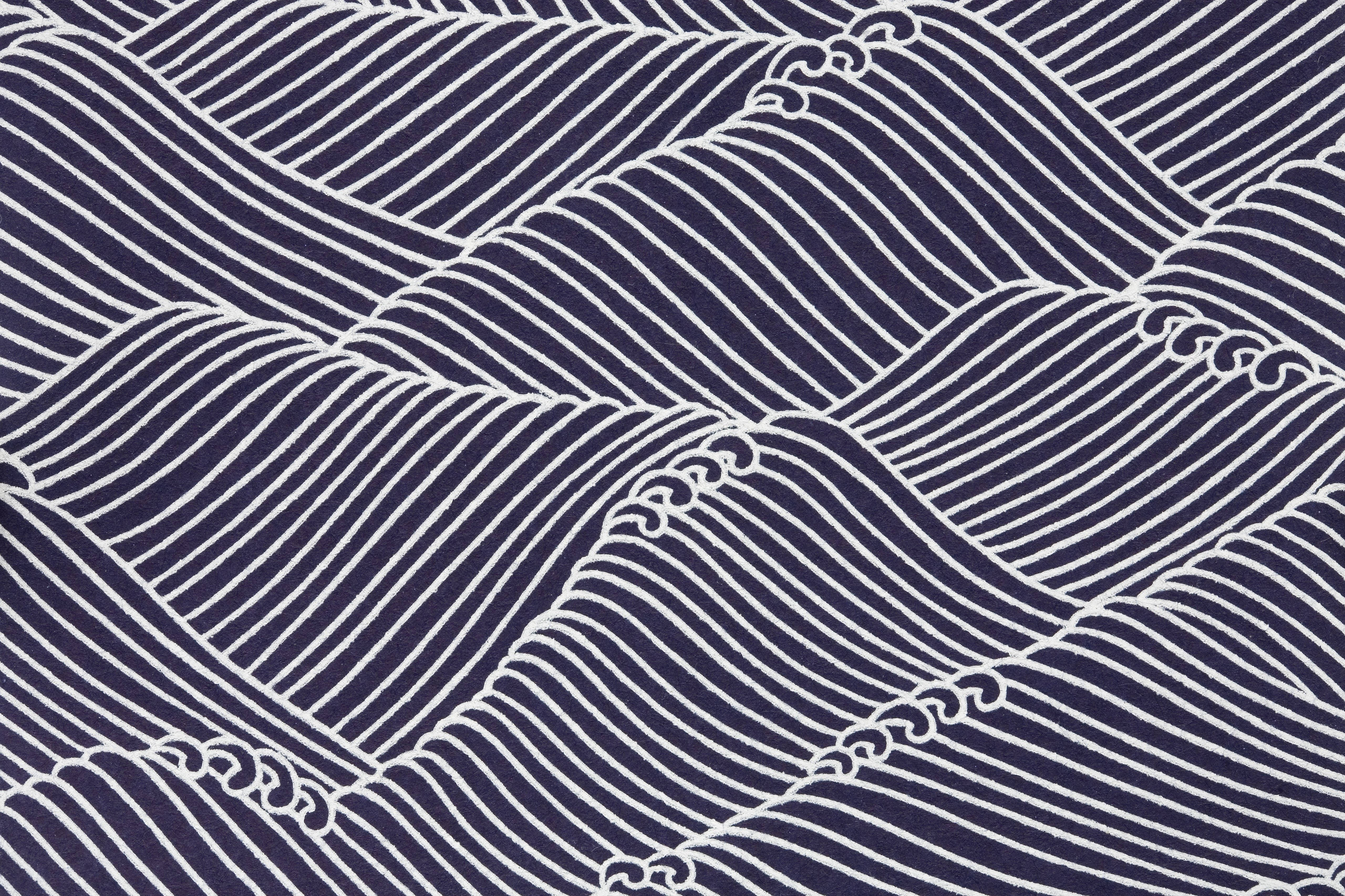 black and white japanese waves, deep navy blue, bold white wavy lines, 5K Desktop Wallpaper