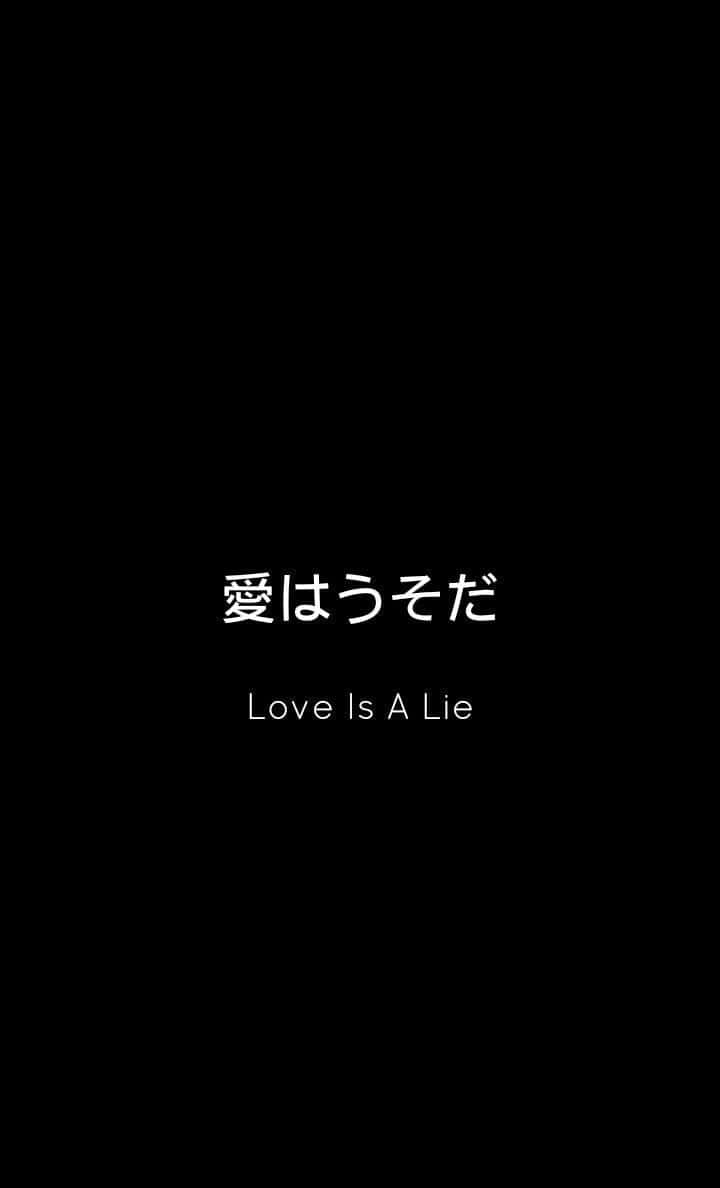 Japanese Aesthetic Love Is A Lie, black background, white Japanese text, SD Phone Wallpaper