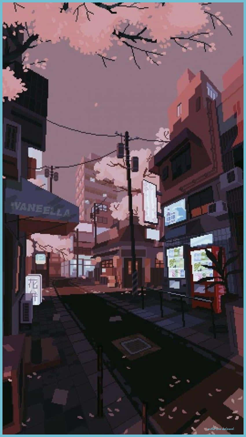 Japan Anime Cherry Blossom, cherry blossoms, neon-lit buildings, HD Phone Wallpaper