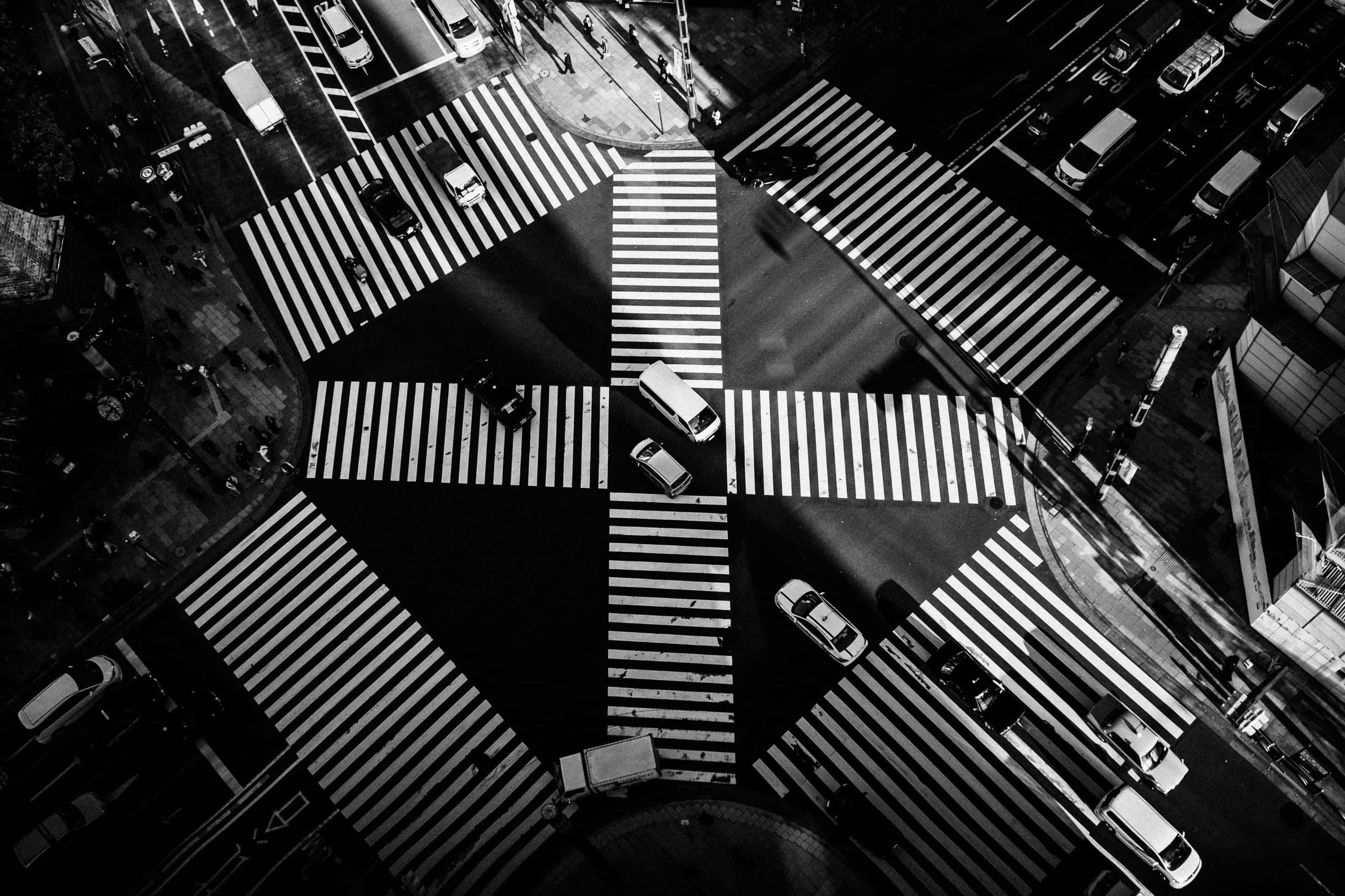 Japan City, black and white, aerial view, 2K Desktop Wallpaper