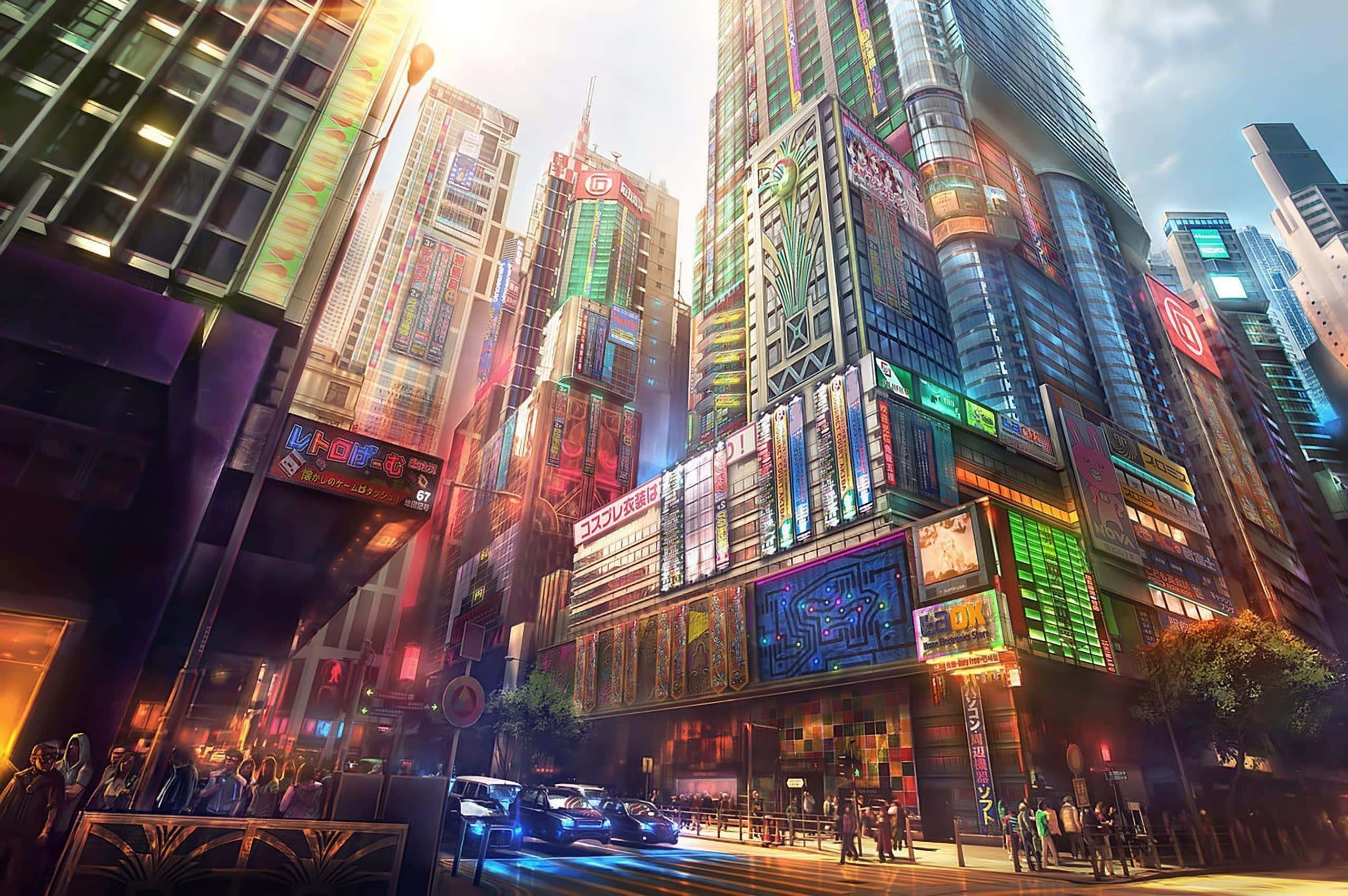 futuristic Tokyo, cyberpunk cityscape, sunset, 2K Desktop Wallpaper