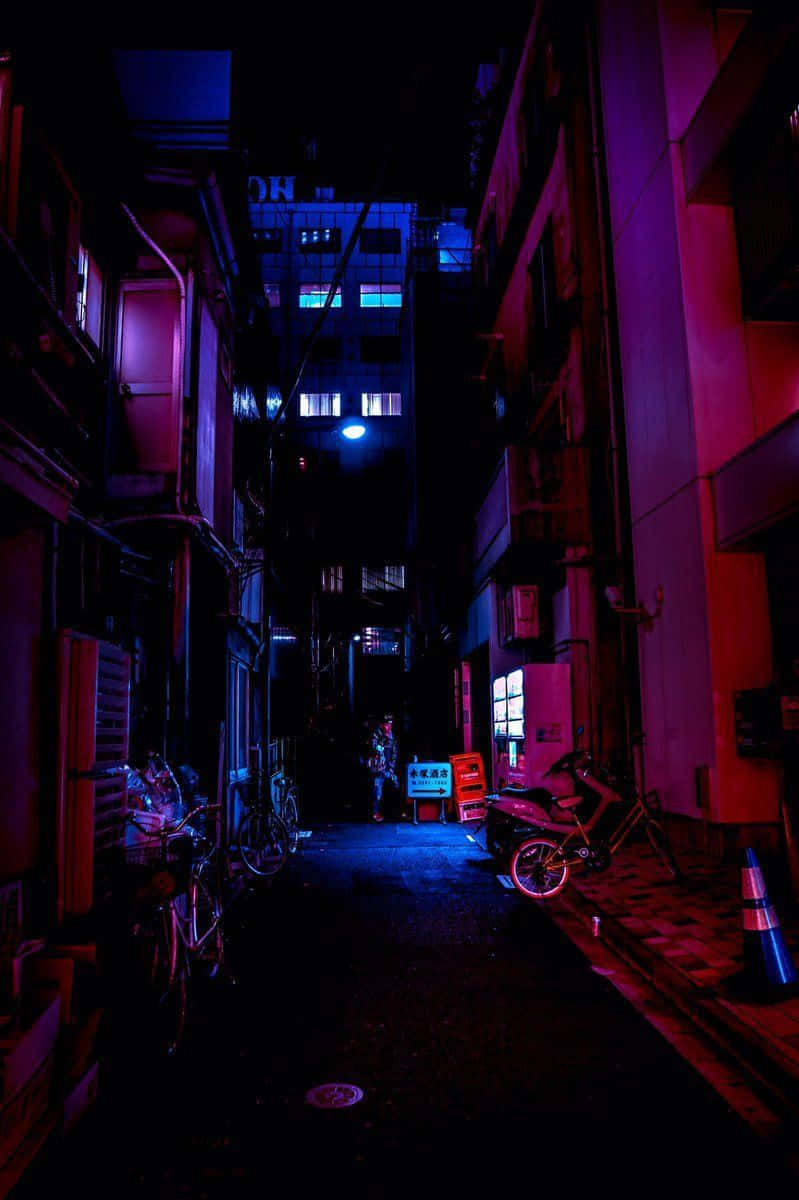 Japan Cyberpunk, neon lights, red and blue, SD Phone Wallpaper