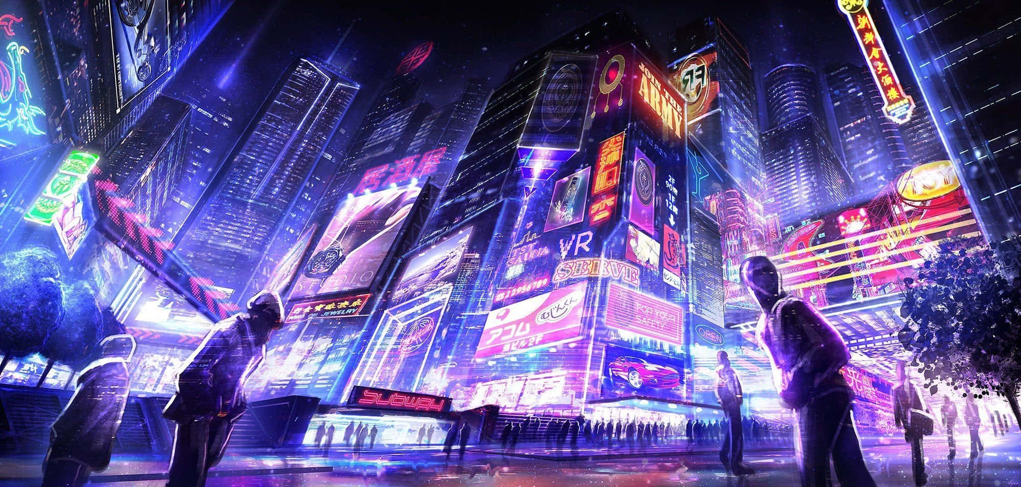 Japan Cyberpunk, neon-drenched, cyberpunk cityscape, Full HD Desktop Wallpaper