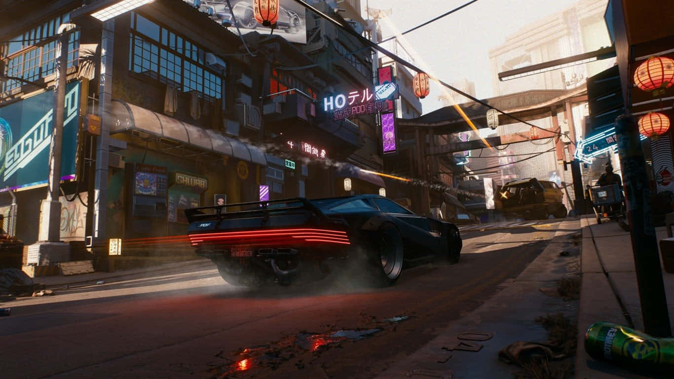 Japan Cyberpunk, neon-lit cyberpunk city street, dawn, HD Desktop Wallpaper