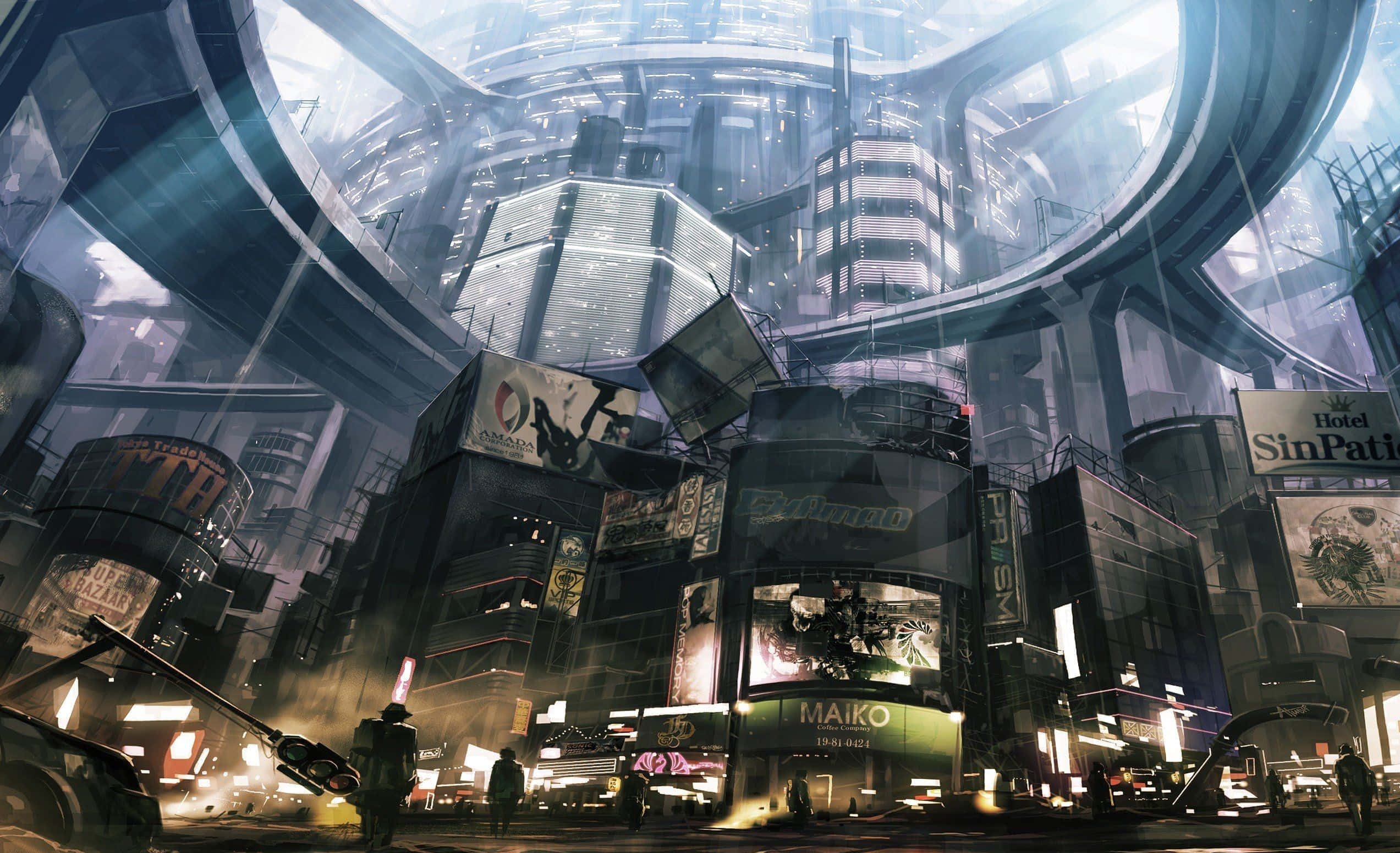 Japan Cyberpunk, futuristic metropolis, neon-lit skyscrapers, Full HD Desktop Wallpaper